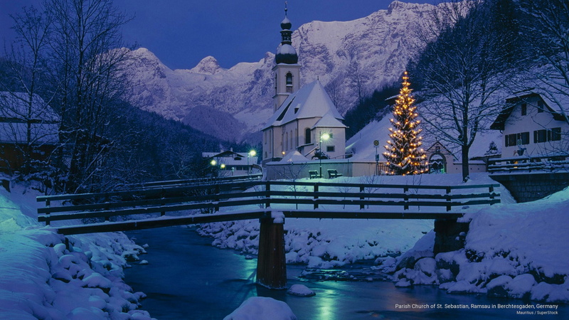 Holidays, st, berchtesgaden, 2K, ramsau, church, parish, sebastian, germany