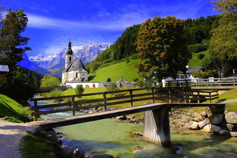bridge, architecture, footbridge, built structure, ramsau, 5K, tree, building exterior, uferweg, bach, water, nature, bridge - man made structure, river