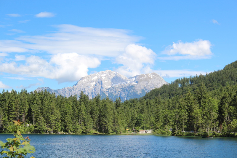 tranquil scene, water, scenics, germany, berchtesgaden national park, mountain, sky, tranquility, non-urban scene, pine tree, waterfront, idyllic, lake