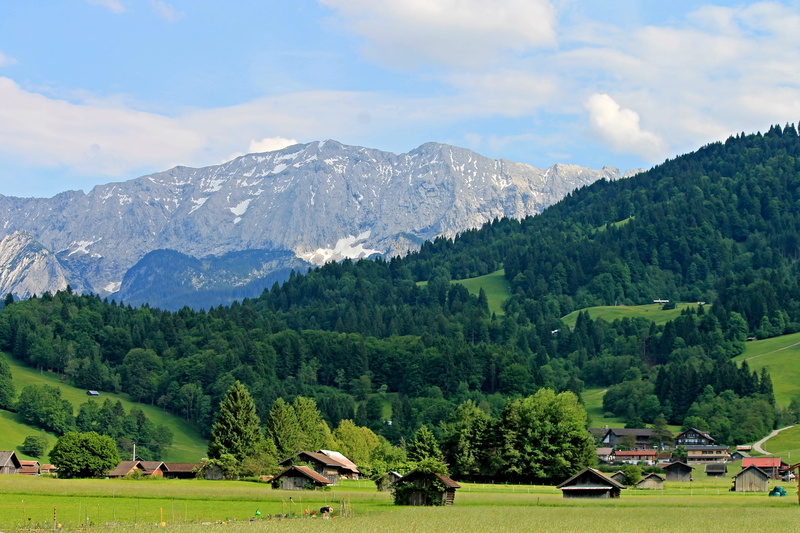 pine, holiday, weather stone, tranquil scene, cottages, meadow, tree, outlook, garmisch, view, houses, landscape, panorama, green, 4K, land, cloud - sky