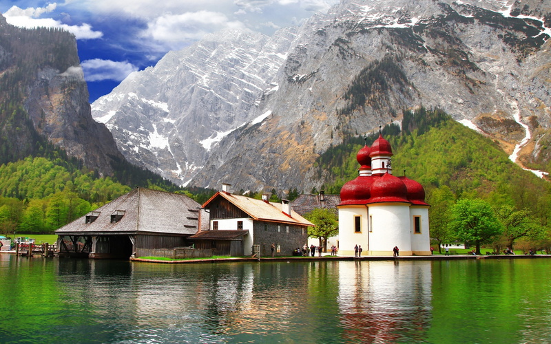 berchtesgaden, bavaria, 2K, mountains, forest, landscape, lake