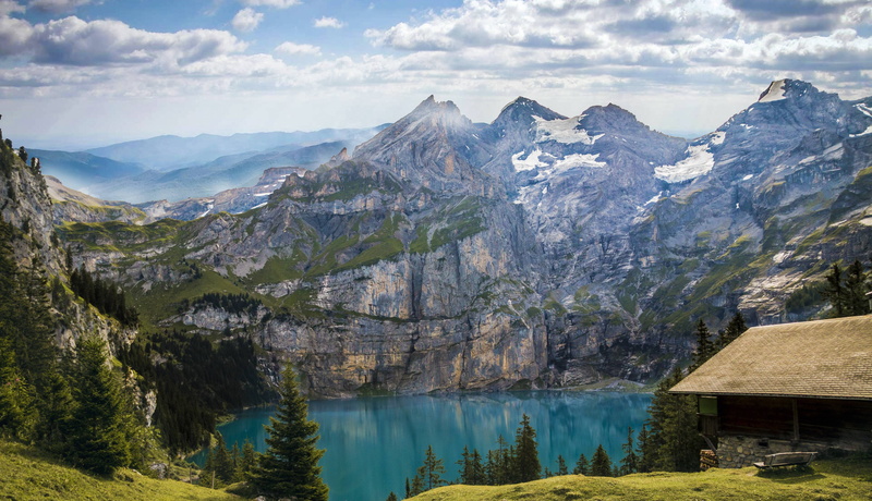 day, reflection, cloud - sky, bergsee, non-urban scene, mountain peak, mountain range, scenics - nature, oeschinen, no people, lake, formation, tranquility