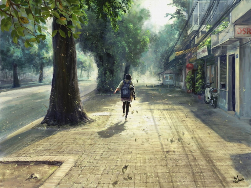 built structure, building exterior, city, people, road, footpath, walking, pavements, tree, editorial, schoolgirl, outdoors, city Life, travel, person