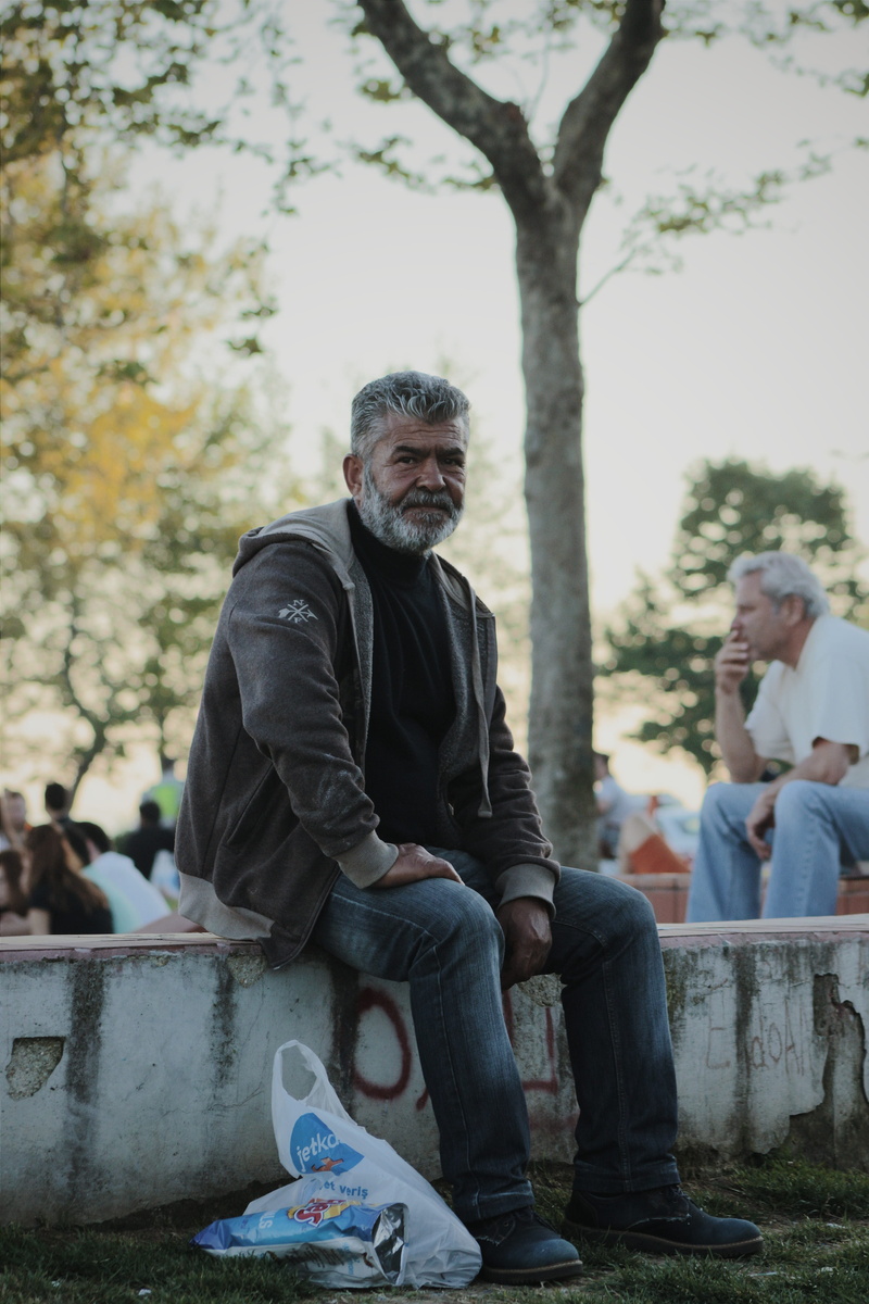 gray, park, guy, jacket, day, focus on foreground, males, lifestyles, person, waiting, adult, tree, mature men, beard, staring, men, senior adult, time