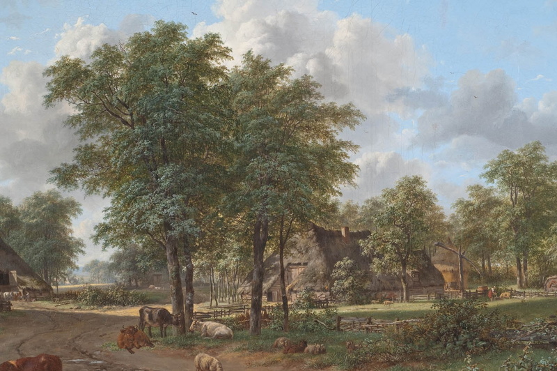 pastoral, cottage, cow, 720P, sheep, painting, classic art