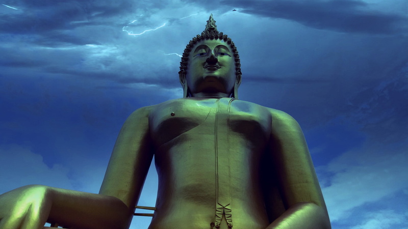 wat muang, built structure, religion, belief, human representation, front view, representation, low angle view, ang thong, pastor, sky, spirituality, no people