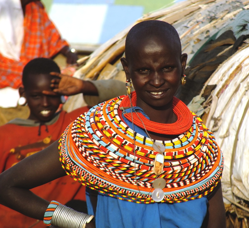 wearing, african woman, looking at camera, smiling, happiness, people, african female, females, men, kenya, samburu tribe, males, lifestyles, real people