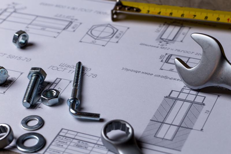 drawing, roulette, industry, diagram, bolt, pen, nuts, close, tool, work, no people, accuracy, 5K, blueprint, metal, equipment, ruler, high angle view