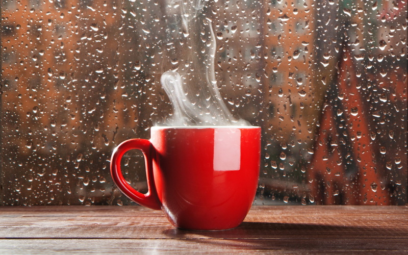 red, rain, glass, 2K, smoke, cup, drops, coffe, ceramic