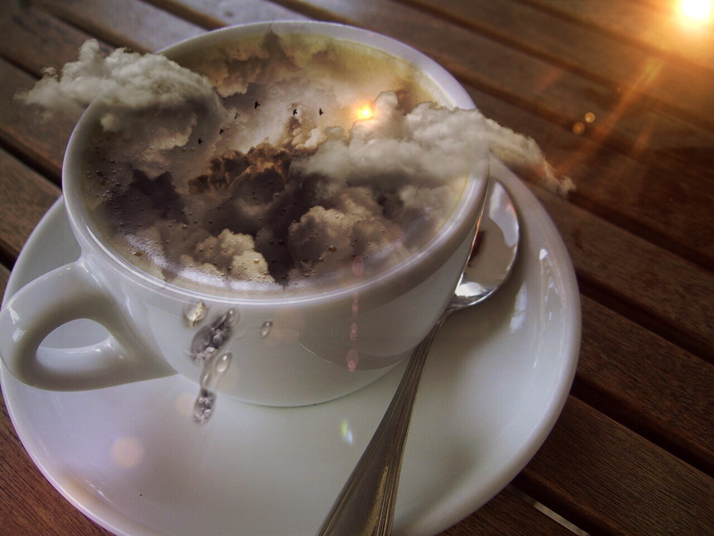 food, cloud cover, dark, dark clouds, fog, rain, twilight, brown, ceramic, nature, sun, indoors, spoon, freshness, mood, swing, weather mood, indulgence
