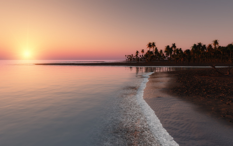 2K, Beach, paradise, found, Nature, sunset