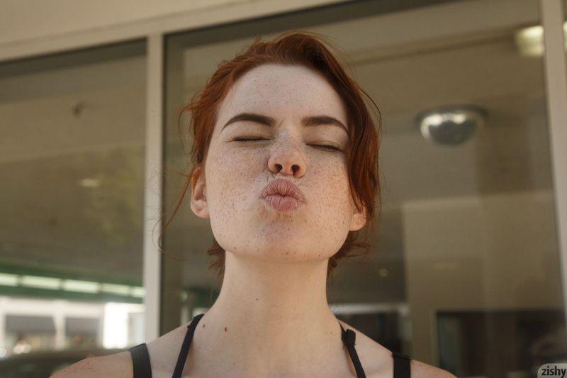 freckles, black dress, women outdoors, redhead, Sabrina Lynn, 1080P, women