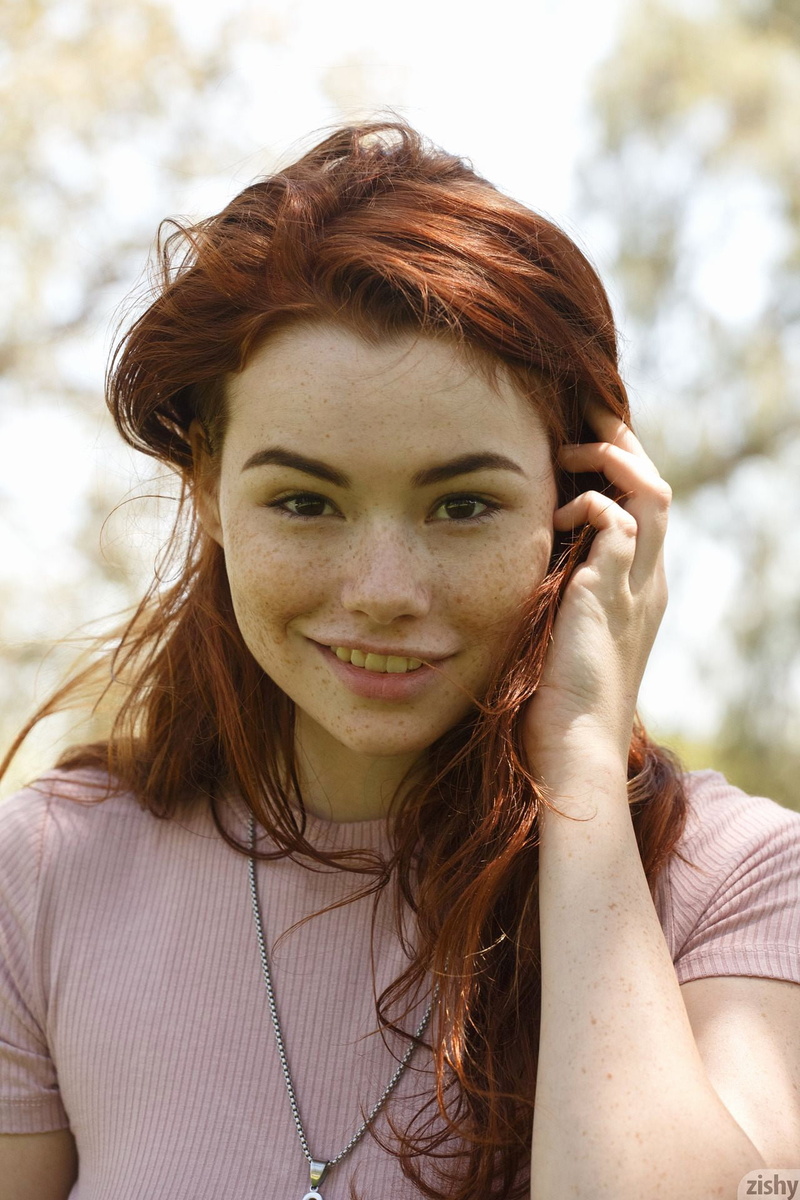 brown eyes, redhead, portrait display, Sabrina Lynn, 1080P, women, model, smiling, face, necklace, women outdoors, long hair, zishy, freckles