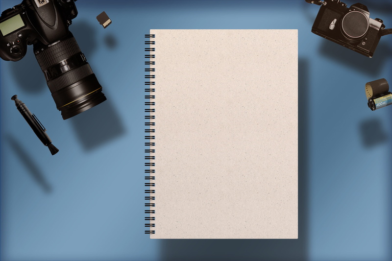 film roll, camera, still life, template, document, modern, note pad, white, scrapbook, digital camera, empty, beside, leisure, directly above, new, spiral notebook