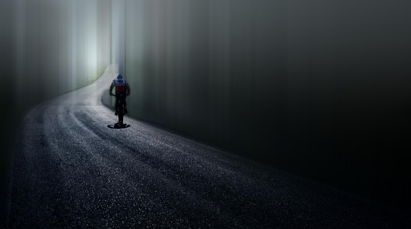 riding, full length, nature, leisure activity, one person, bicycle, rod, rear view, land, road, black, motion, cycling, men, sport, fog, lifestyles, dark