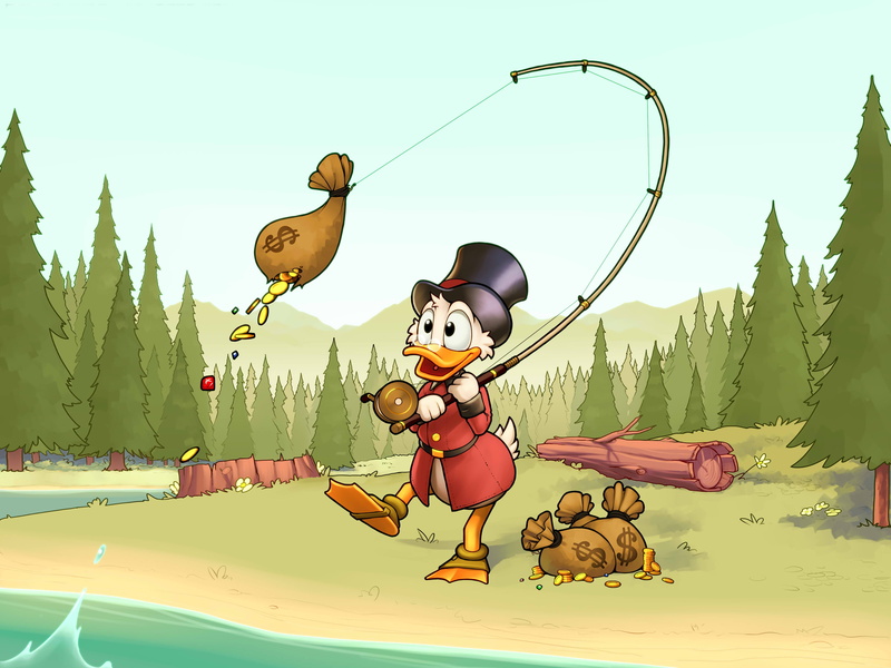 forest, outdoors, green color, sky, basket, Disney, fishing, no people, 4K, Duck Tales, toy, coins, nature, creativity, art and craft, small, clear sky