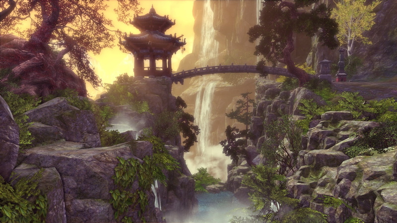 beauty in nature, no people, built structure, scenics - nature, nature, outdoors, day, gazebo, PC gaming, flowing water, building exterior, bridge, water