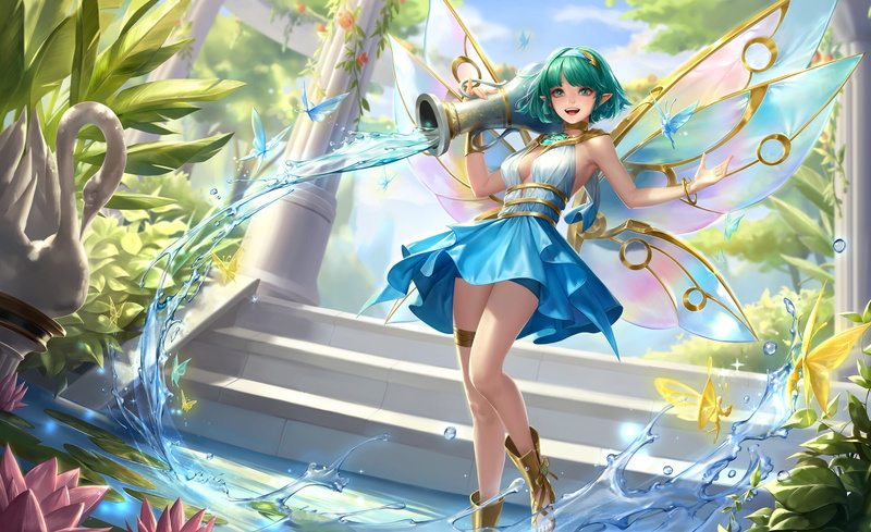 butterfly wings, fantasy girl, Arena of Valor, elf ears, anime girls, fictional character, game characters, 4K, watering bucket