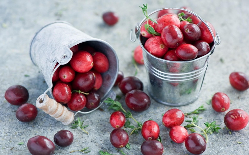 berries, cranberries, red, oval, fruits, two, 720P, buckets