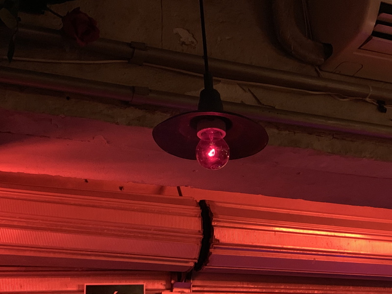ceiling fan, electric lamp, lighting equipment, laser, spotlight, built structure, neon, furniture, lighting, electric light, pendant light, glowing, no people