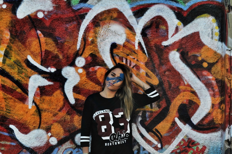 color, portrait, tattoo, one person, woman, hairstyle, 4K, person, lifestyles, young adult, graffiti, citylife, text, fashion, streetart, art and craft