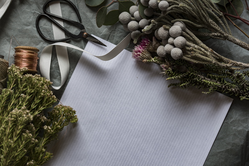 lay, textile, flat lay, leaf, plants, 5K, scissors, florist, green color, gift, paper, looking down, plant, still life, plant part, photo, nature, herb