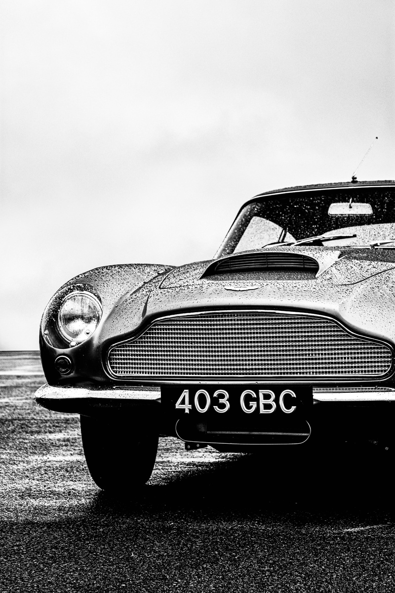 monochrome, photography, Aston Martin DB5, 5K