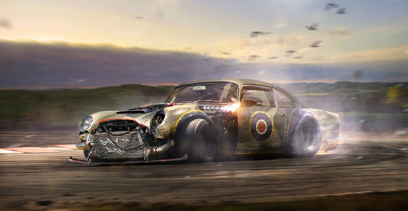 motion, headlight, digital composite, Born, Drift, Car, brown, outdoors, nature, mode of transportation, Aston Martin, travel, sunset, transportation, Tuning