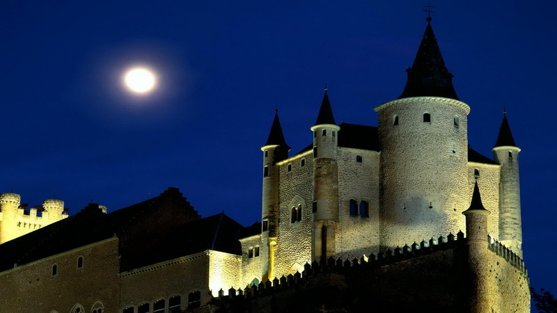 wonderful, moon, 1080P, nature and landscapes, turrets, night, lights, castle