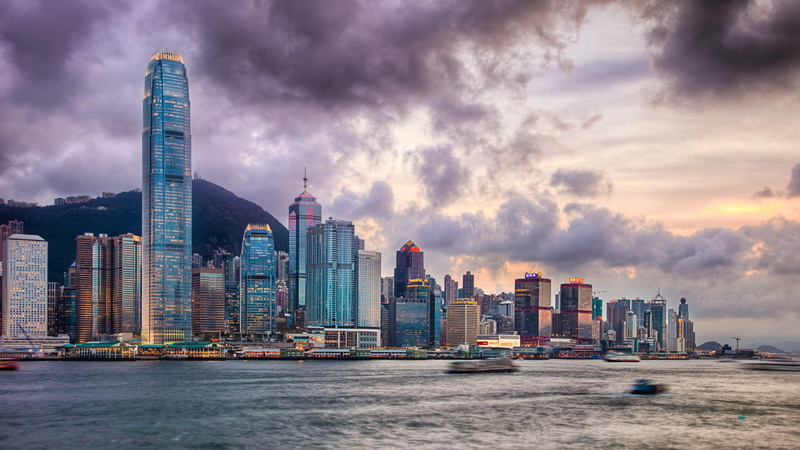 cityscape, outdoors, landscape, office, downtown district, sunset, skyscrapers, hong kong, development, building exterior, 4K, nature, water, cloud - sky