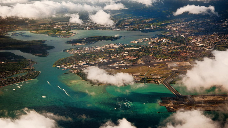 eye, 1080P, nature and landscapes, harbor, pearl, clouds, view, bird, aerial, land, s, city, hawaii