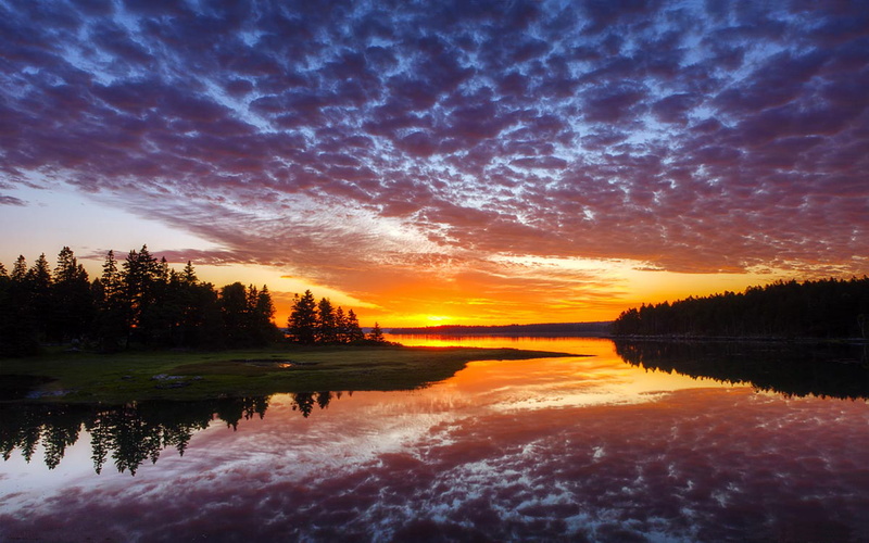 thompson, clouds, sunrise, reflection, trenton, red, hd, national, 1080P, acadia, dark, park, island, bar, sky, harbor, maine