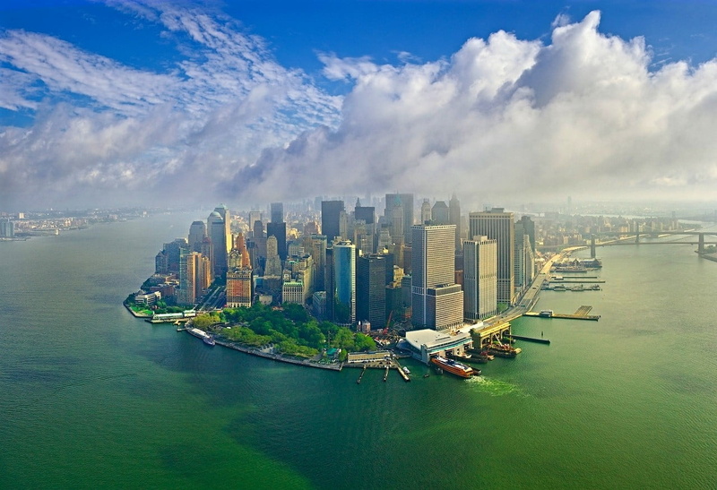 landscape, pier, New York City, sky, nature, office building exterior, water, built structure, buildings, architecture, building, concrete, outdoors, Manhattan
