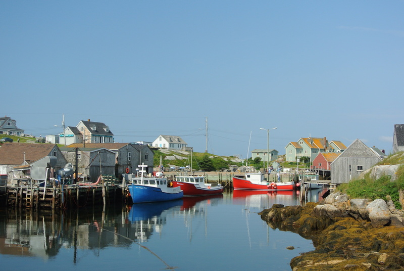 moored, 4K, no people, travel, transportation, daytime, traditional, port, scotia, village, fishing boat, cove, scenic, blue, houses, sailboat, fishing industry