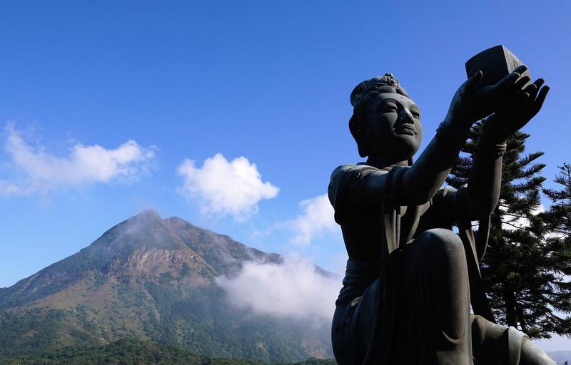 representation, art and craft, tranquil scene, 5K, statue, belief, human, background, low, mountain peak, angle, sculpture, spirituality, island, mountain