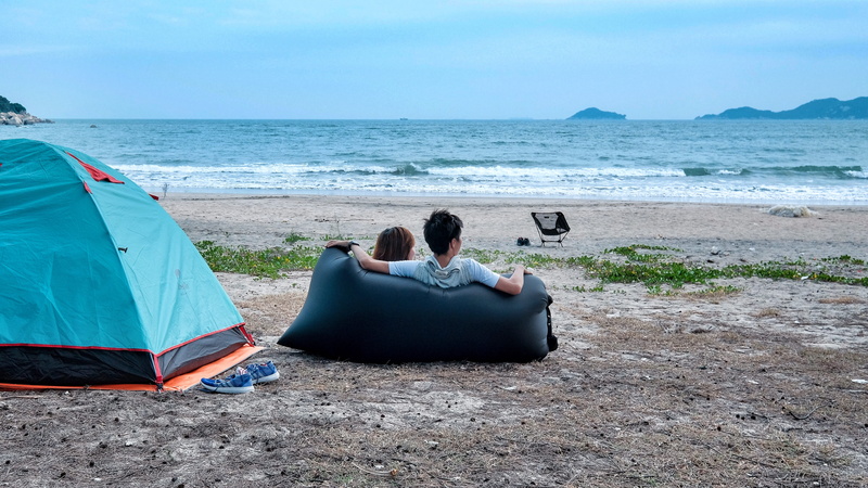 4K, hong kong, rear view, lantau island, lo kei wan, sofa, sunset, couple - relationship, water, beauty in nature, land, real people, leisure activity