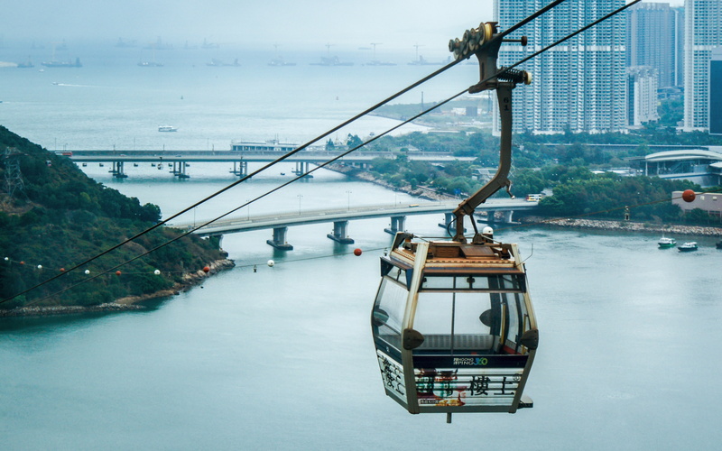 island, cable car, lantau backgrounds, 4K, hong kong, download 3840x2400 hong kong, cabin