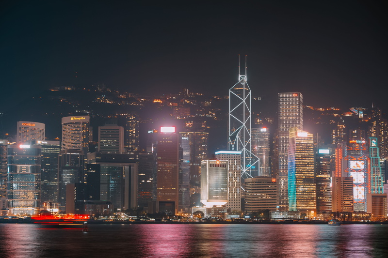 waterfront, city, urban, ship, urban skyline, hong kong, bright, hong, 5K, boat, light, tall - high, travel, nighttime, architecture, building exterior