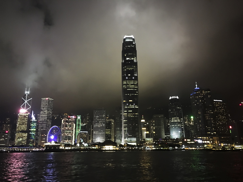 built structure, buildings, night time, office building exterior, cloudy, outdoors, night, skyline, skyscraper, modern, tall - high, ferris, building exterior