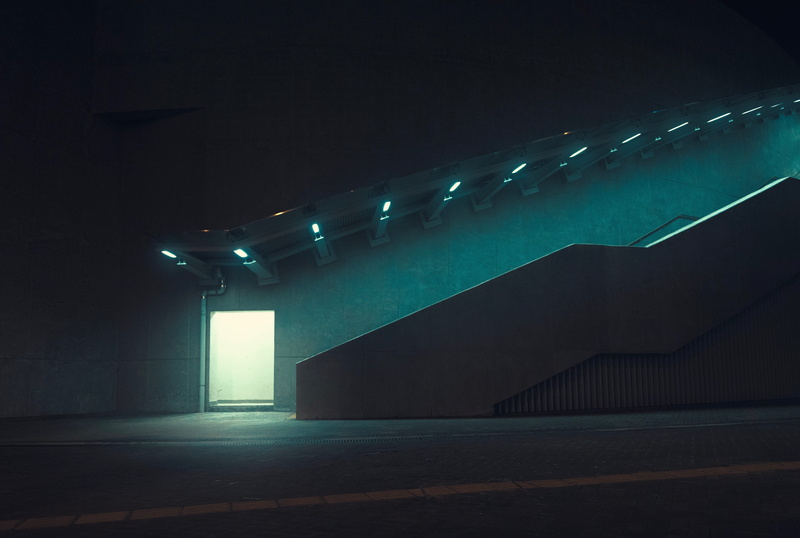 low angle view, night, architecture, built structure, simple, no people, light - natural phenomenon, neon, long, 5K, nature, electricity, dark, street