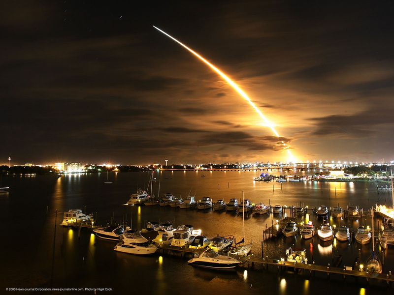 720P, night, rocket, boat, harbor