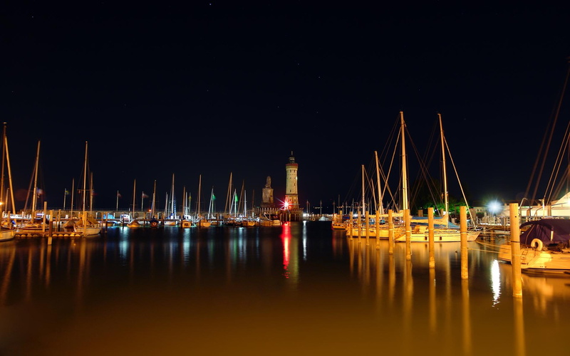 lindau, 1080P, lights, dark, boat, 3d and abstract, night, harbor