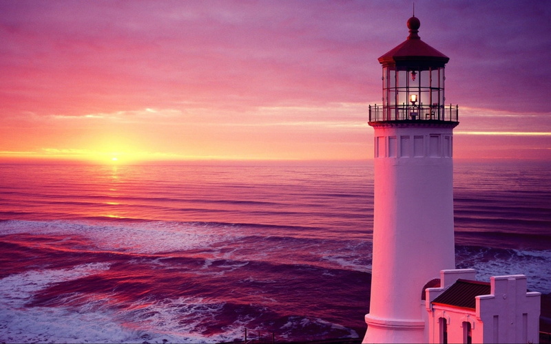 1080P, ocean, sunset, nature, lighthouse, hd