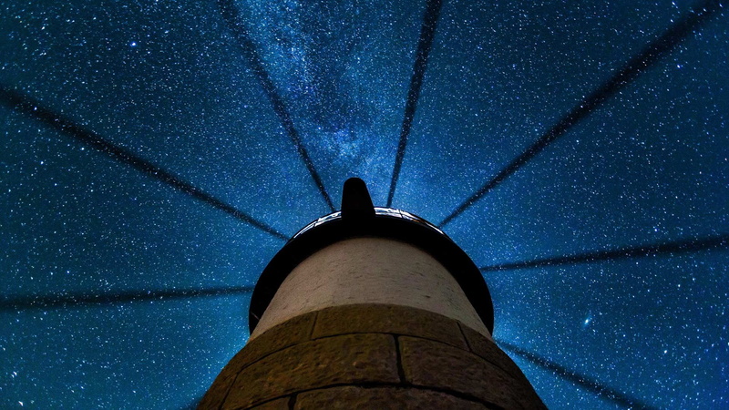 space, brown, low angle view, white, no people, lighthouse, factory, lights, Maine, outdoors, built structure, 1080P, clouds, water conservation, star - space