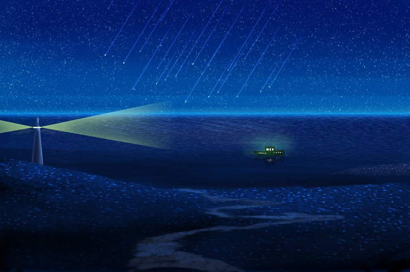 land, anime, star, milky way, constellation, sky, blue, artwork, near, star field, astrology, water, lighthouse, nature, night, star - space, stars, long exposure