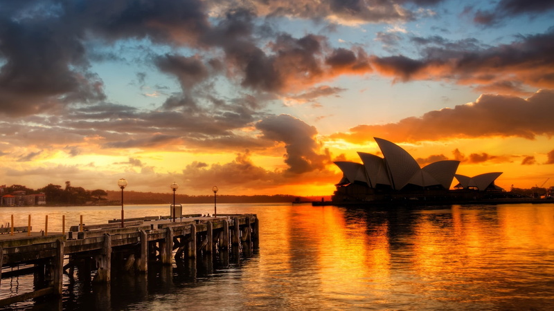 no people, orange color, sea, architecture, scenics - nature, city, pier, sky, Sydney, Australia, outdoors, built structure, transportation, nature, opera