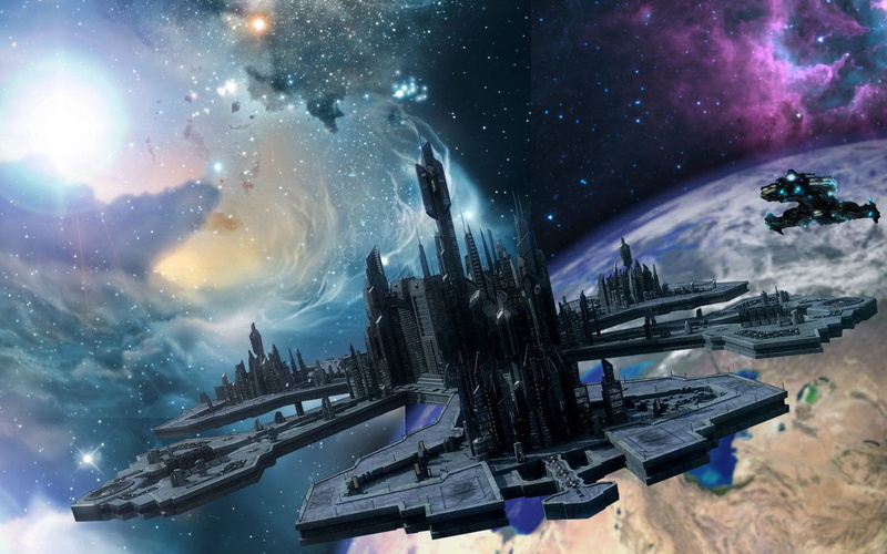 galaxy, astronomy, city, planet - space, built structure, space, skyscraper, building exterior, transportation, digital composite, futuristic, Stargate Atlantis