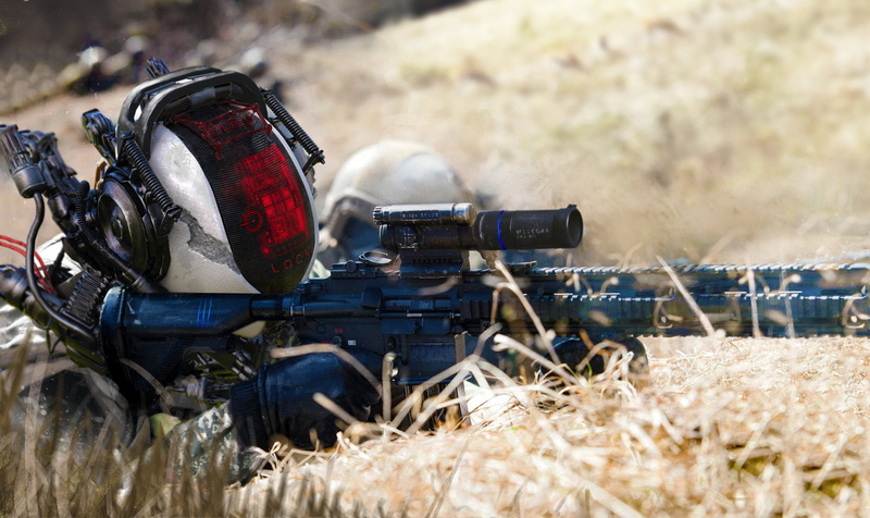futuristic, soldier, Mark Chang, digital art, 1080P, weapon, depth of field, Elite