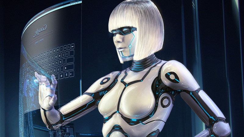 1080P, one person, silver colored, waist up, women, robot, human representation, hairstyle, female likeness, cyborg, studio shot, glasses, representation