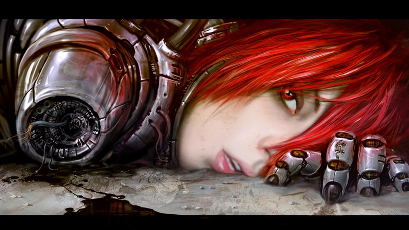 1080P, eyes, people, redheads, red, artwork, gynoid, Futuristic, art, x, hd, cyborgs, women